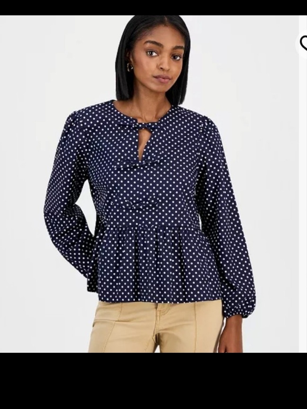 Nautica Navy White Polka Dot Peplum Blouse